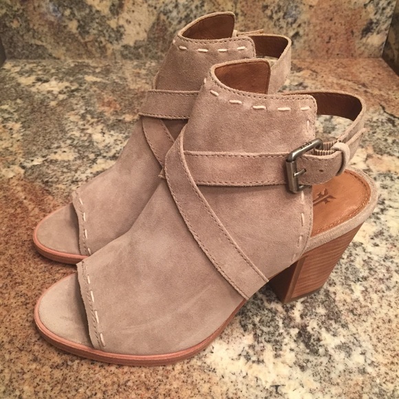 Frye Suede Pickstitch Peep Toe Booties - Picture 4 of 8
